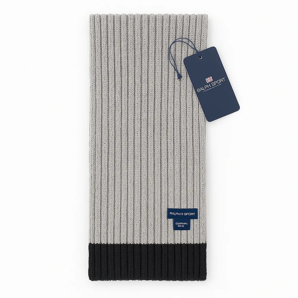NWT Ralph Sport Ribbed Knit Scarf Gray Black Acrylic Winter Unisex